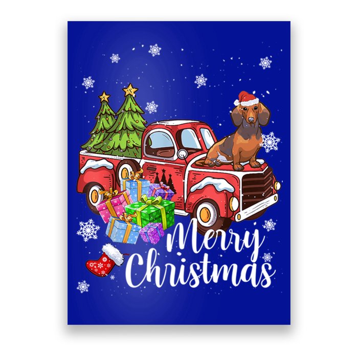 Dachshund Dog Riding Red Truck Christmas Decorations Pajama Gift Poster