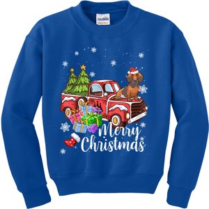 Dachshund Dog Riding Red Truck Christmas Decorations Pajama Gift Kids Sweatshirt