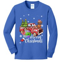 Dachshund Dog Riding Red Truck Christmas Decorations Pajama Gift Kids Long Sleeve Shirt