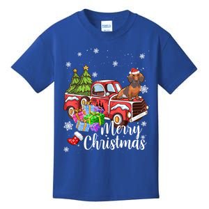 Dachshund Dog Riding Red Truck Christmas Decorations Pajama Gift Kids T-Shirt