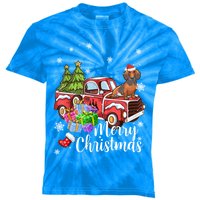 Dachshund Dog Riding Red Truck Christmas Decorations Pajama Gift Kids Tie-Dye T-Shirt