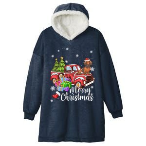 Dachshund Dog Riding Red Truck Christmas Decorations Pajama Gift Hooded Wearable Blanket