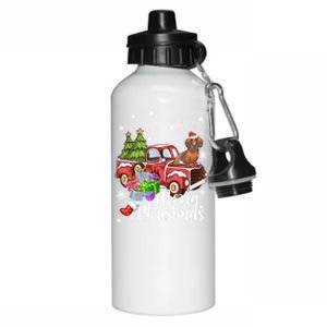 Dachshund Dog Riding Red Truck Christmas Decorations Pajama Gift Aluminum Water Bottle