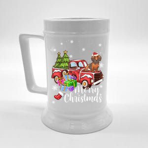 Dachshund Dog Riding Red Truck Christmas Decorations Pajama Gift Beer Stein