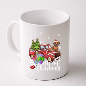 Dachshund Dog Riding Red Truck Christmas Decorations Pajama Gift Coffee Mug