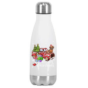 Dachshund Dog Riding Red Truck Christmas Decorations Pajama Gift Stainless Steel Insulated Water Bottle