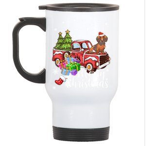 Dachshund Dog Riding Red Truck Christmas Decorations Pajama Gift Stainless Steel Travel Mug