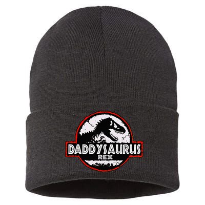 Dinosaur Daddysaurus Rex Father Day For Dad Funny Gifts Idea Sustainable Knit Beanie