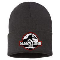 Dinosaur Daddysaurus Rex Father Day For Dad Funny Gifts Idea Sustainable Knit Beanie