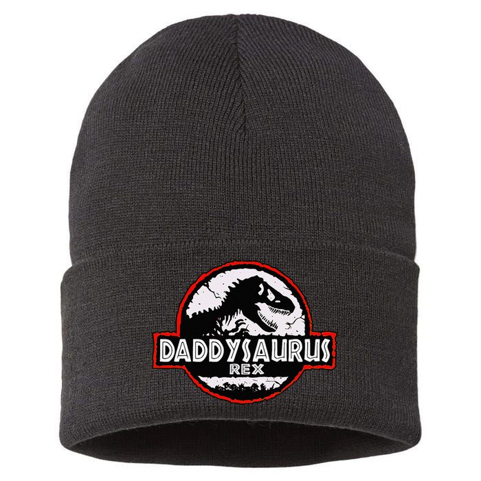 Dinosaur Daddysaurus Rex Father Day For Dad Funny Gifts Idea Sustainable Knit Beanie