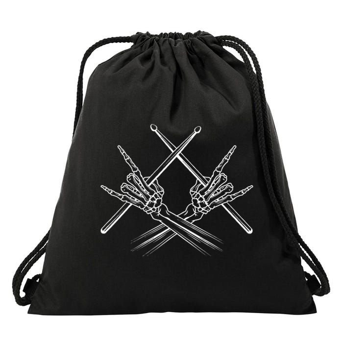 Drummer Drum Sticks Rock & Roll Skeleton Hand Horns Drawstring Bag