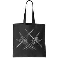 Drummer Drum Sticks Rock & Roll Skeleton Hand Horns Tote Bag