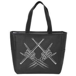 Drummer Drum Sticks Rock & Roll Skeleton Hand Horns Zip Tote Bag