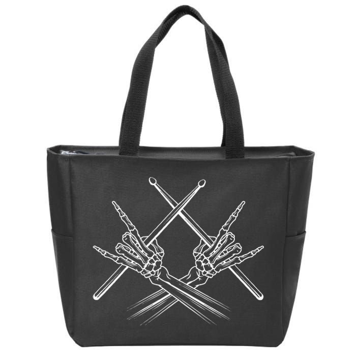 Drummer Drum Sticks Rock & Roll Skeleton Hand Horns Zip Tote Bag