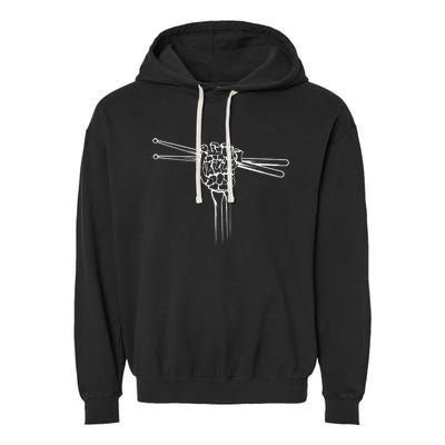 Drummer Drum Sticks Skeleton Hand Horns Garment-Dyed Fleece Hoodie