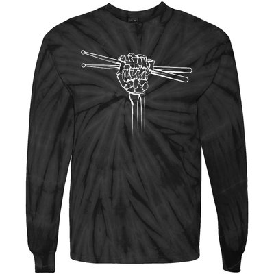 Drummer Drum Sticks Skeleton Hand Horns Tie-Dye Long Sleeve Shirt