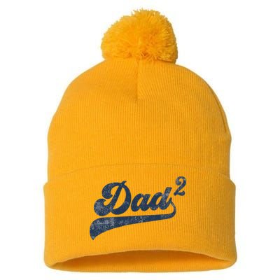 Dad2 Dad Squared Gifts Father Of Two Daddy 2 Second Time Dad Pom Pom 12in Knit Beanie