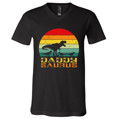 Daddysaurus Daddy Saurus Dino Dinosaur T Rex V-Neck T-Shirt