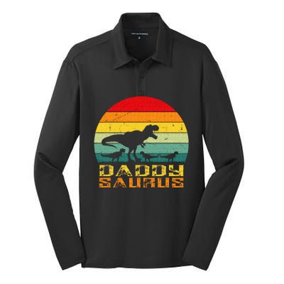 Daddysaurus Daddy Saurus Dino Dinosaur T Rex Silk Touch Performance Long Sleeve Polo