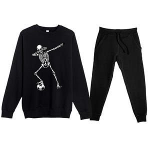 Dab Dabbing Skeleton Football Soccer Premium Crewneck Sweatsuit Set