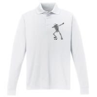 Dab Dabbing Skeleton Football Soccer Performance Long Sleeve Polo