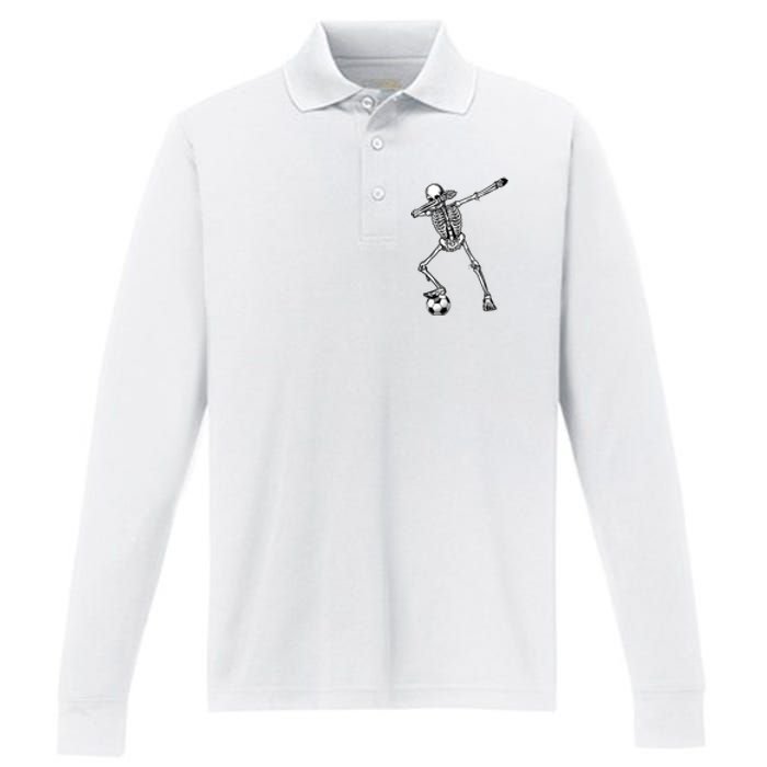 Dab Dabbing Skeleton Football Soccer Performance Long Sleeve Polo