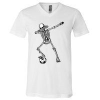 Dab Dabbing Skeleton Football Soccer V-Neck T-Shirt