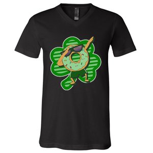 Dabbing Donut St Patricks Day Irish Shamrock Funnys V-Neck T-Shirt