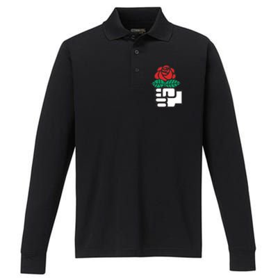 Dsa Democratic Socialists America Flowers Gift Meaningful Gift Performance Long Sleeve Polo