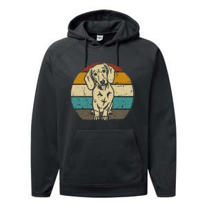 Dachshund Dog Silhouette Retro Gift Performance Fleece Hoodie