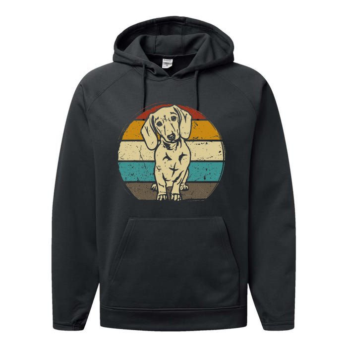 Dachshund Dog Silhouette Retro Gift Performance Fleece Hoodie