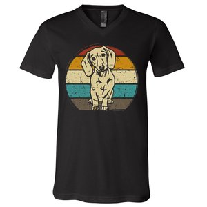 Dachshund Dog Silhouette Retro Gift V-Neck T-Shirt