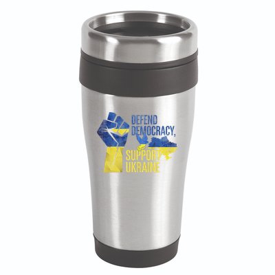 Defend Democracy Support Ukraine Zelensky Ukrainian Flag 16oz Travel Tumbler