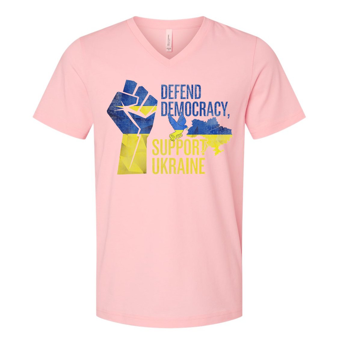 Defend Democracy Support Ukraine Zelensky Ukrainian Flag V-Neck T-Shirt