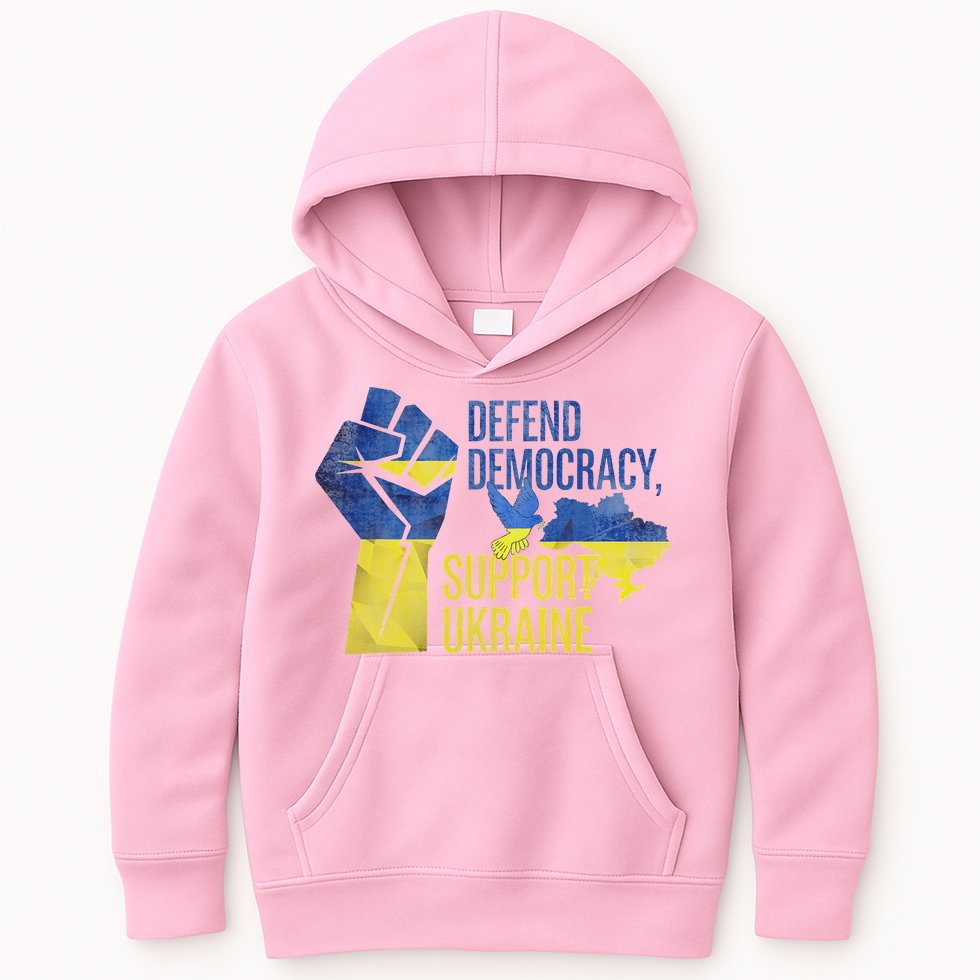 Defend Democracy Support Ukraine Zelensky Ukrainian Flag Kids Hoodie