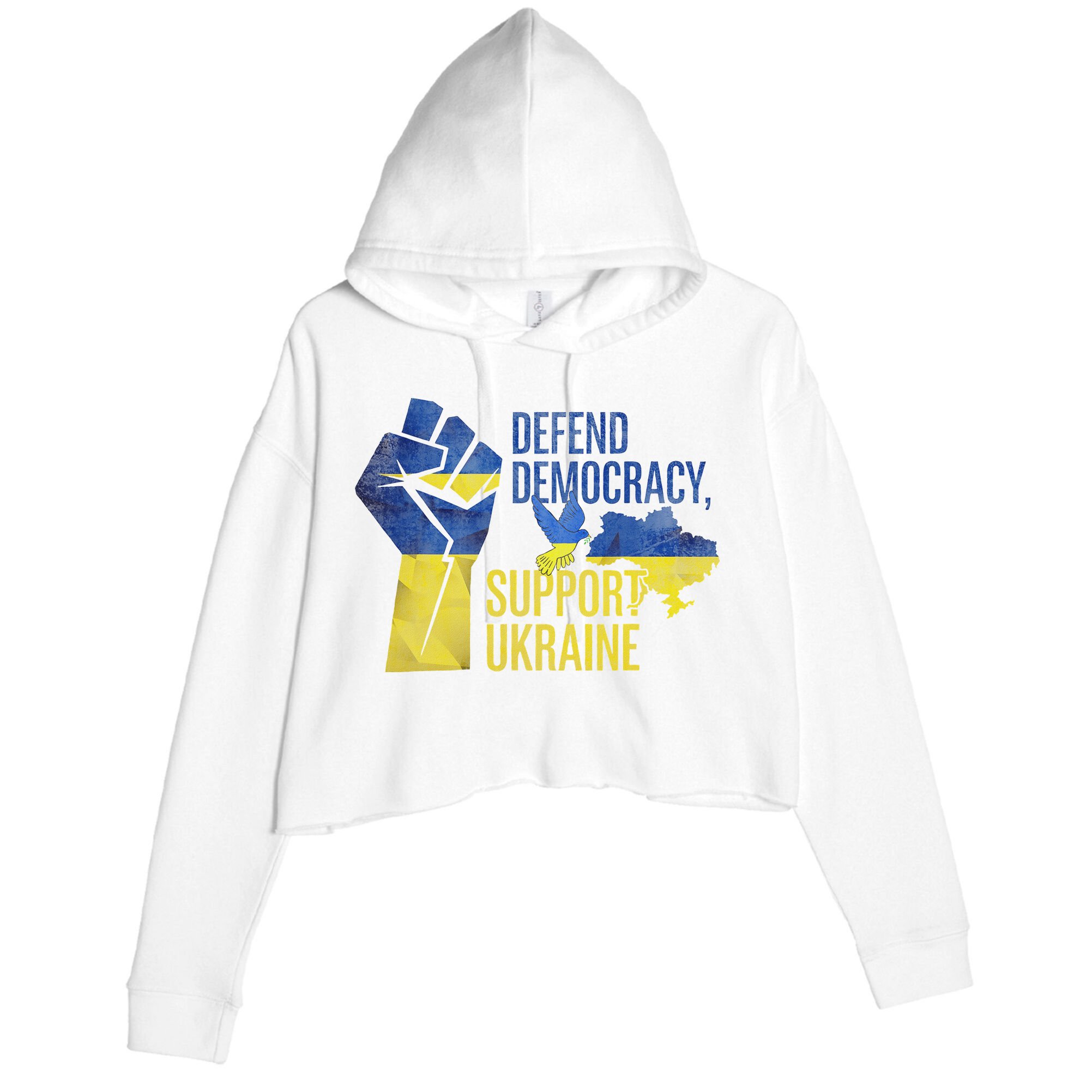 Defend Democracy Support Ukraine Zelensky Ukrainian Flag Crop Fleece Hoodie