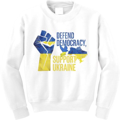 Defend Democracy Support Ukraine Zelensky Ukrainian Flag Kids Sweatshirt