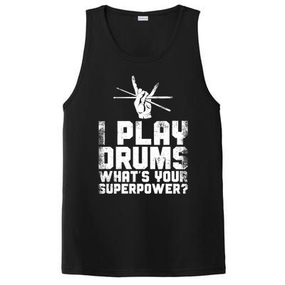 Drummer Drum Set Vintage I Play Drums What's Your Superpower Cool Gift PosiCharge Competitor Tank