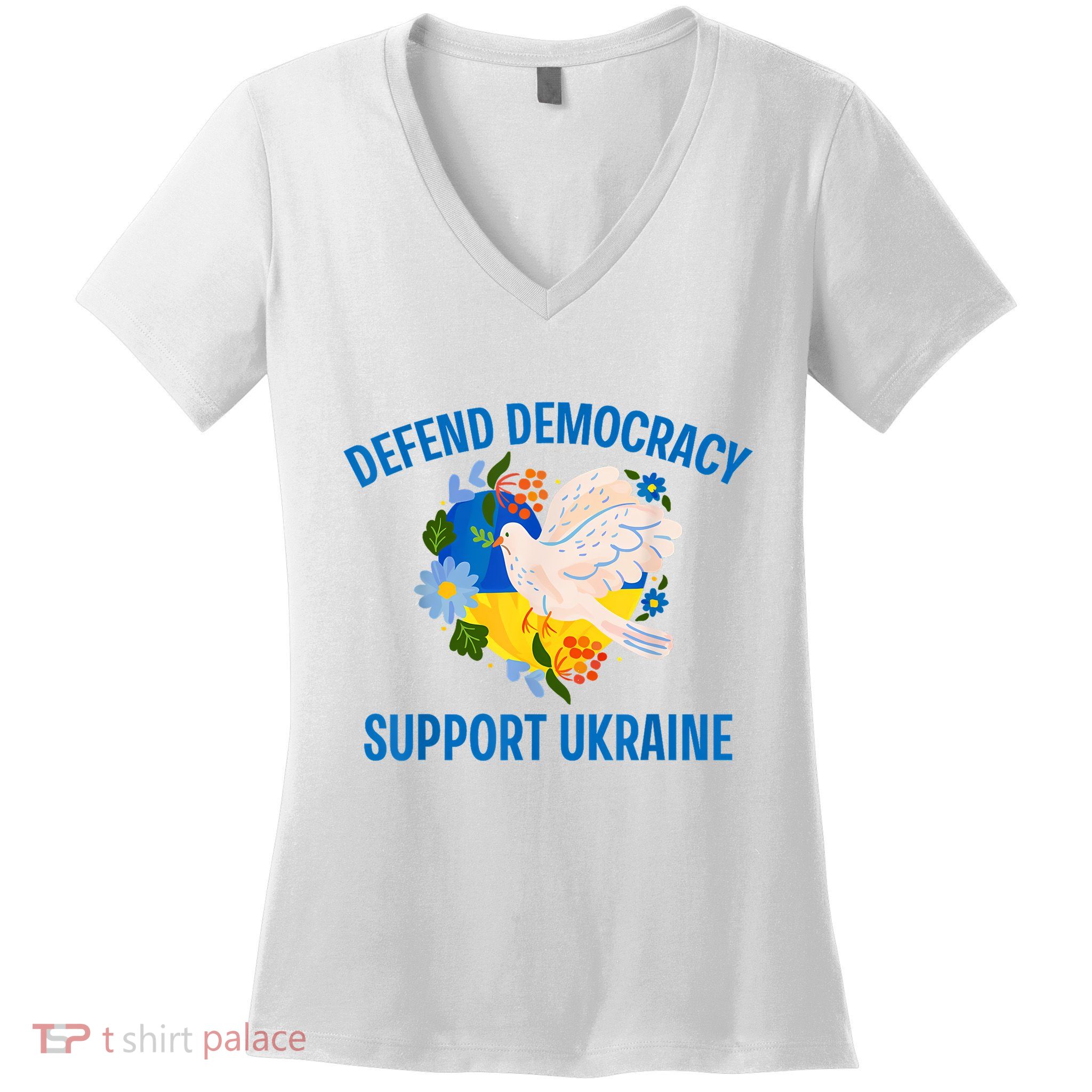 Defend Democracy Support Ukraine Stand With Zelensky Peace Women's V-Neck T-Shirt