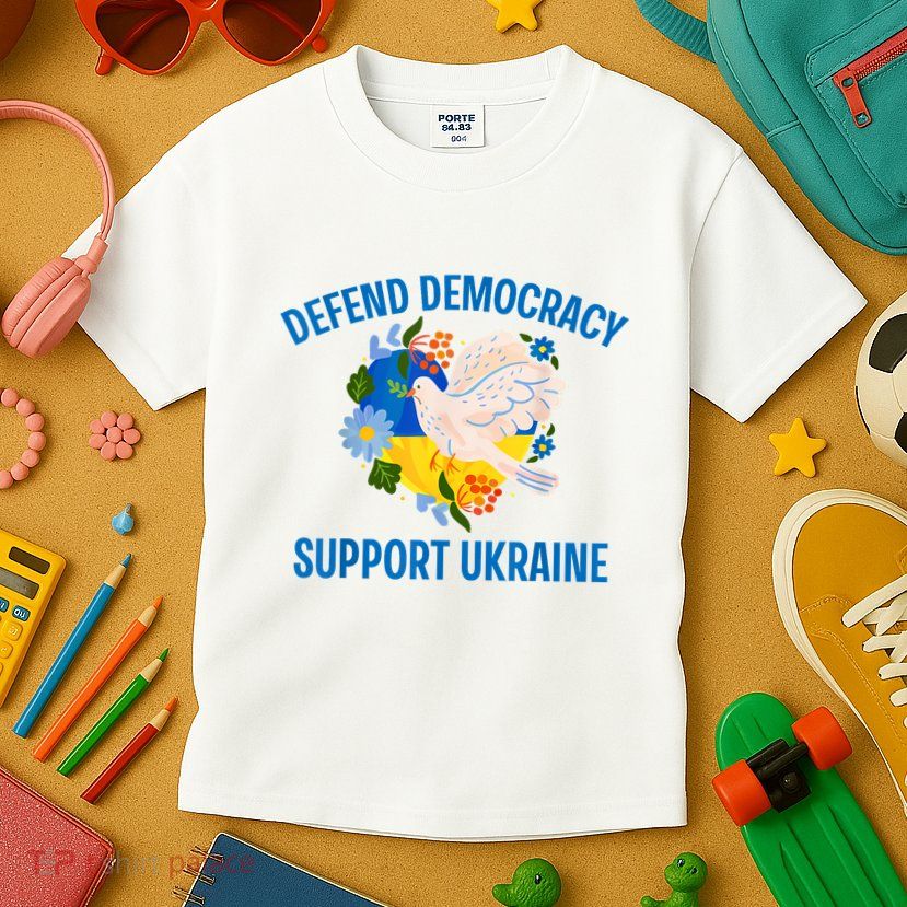 Defend Democracy Support Ukraine Stand With Zelensky Peace Kids T-Shirt