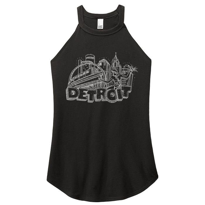 Detroit Drawing Skyline Women's Perfect Tri Rocker Tank