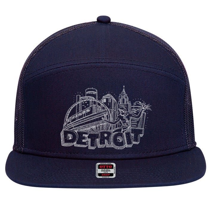 Detroit Drawing Skyline 7 Panel Mesh Trucker Snapback Hat