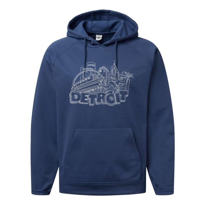 Detroit Drawing Skyline Performance Fleece Hoodie