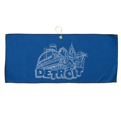 Detroit Drawing Skyline Large Microfiber Waffle Golf Towel