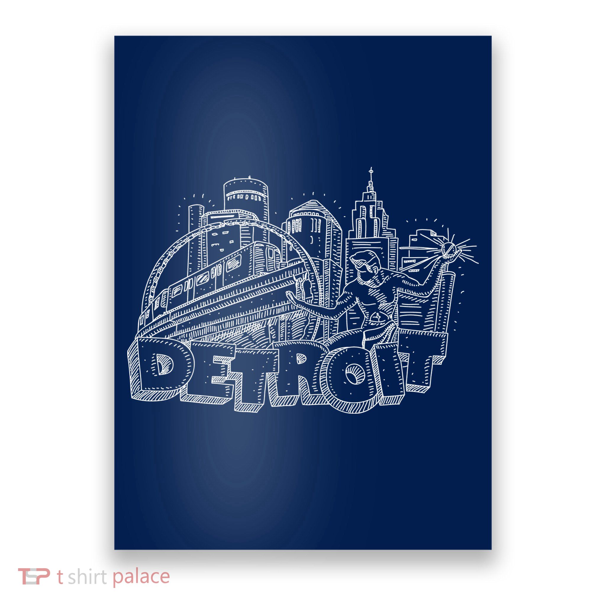 Detroit Drawing Skyline Poster