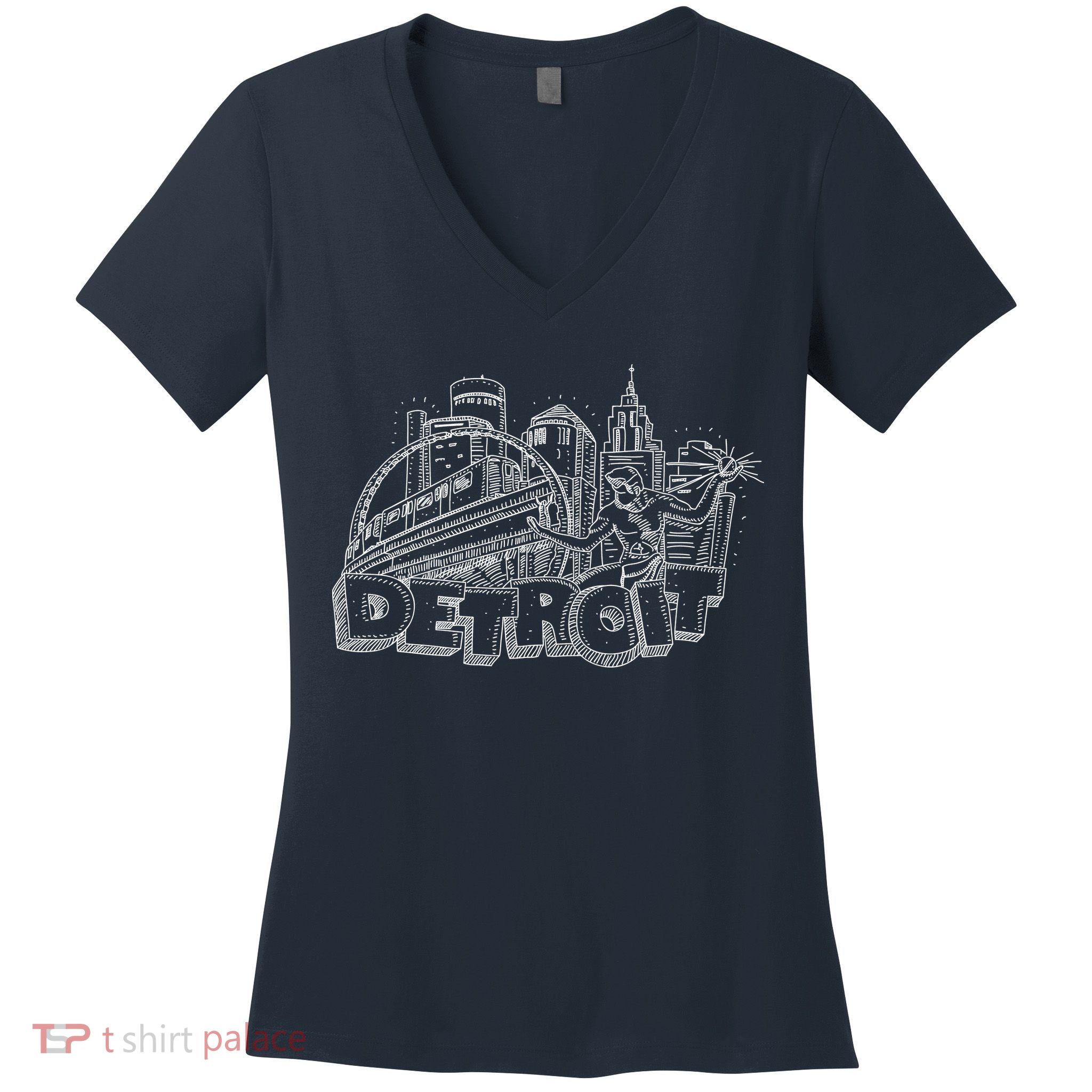 Detroit Drawing Skyline Women's V-Neck T-Shirt