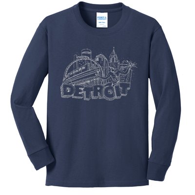 Detroit Drawing Skyline Kids Long Sleeve Shirt