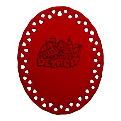 Detroit Drawing Skyline Ceramic Oval Ornament