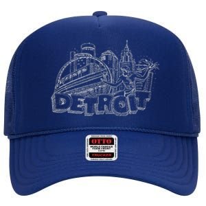 Detroit Drawing Skyline High Crown Mesh Back Trucker Hat