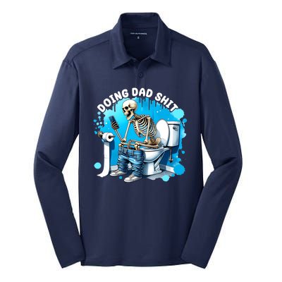 Doing Dad Shit Funny Skeleton Silk Touch Performance Long Sleeve Polo